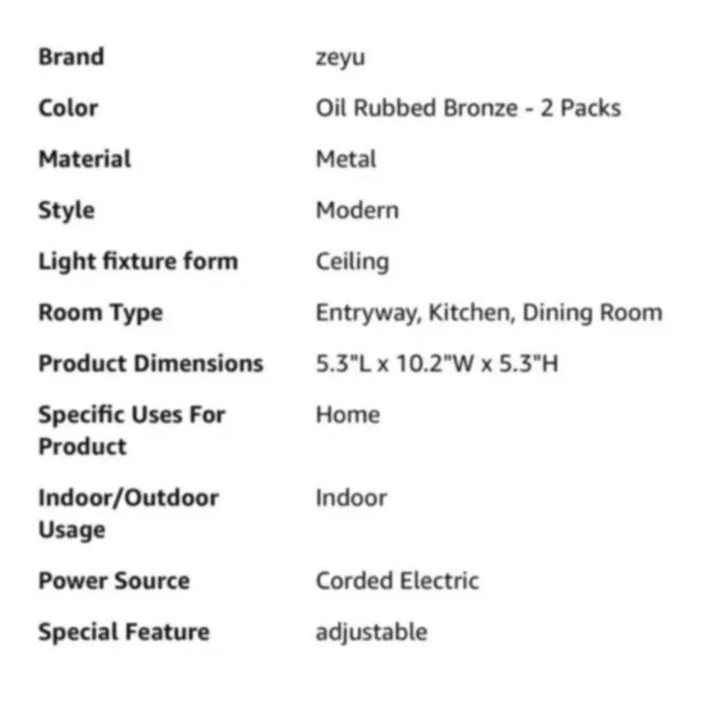 Zeyu Oil Rubbed Bronze Pendant Light Fixtures 2 Pack Modern‎ Industrial Style